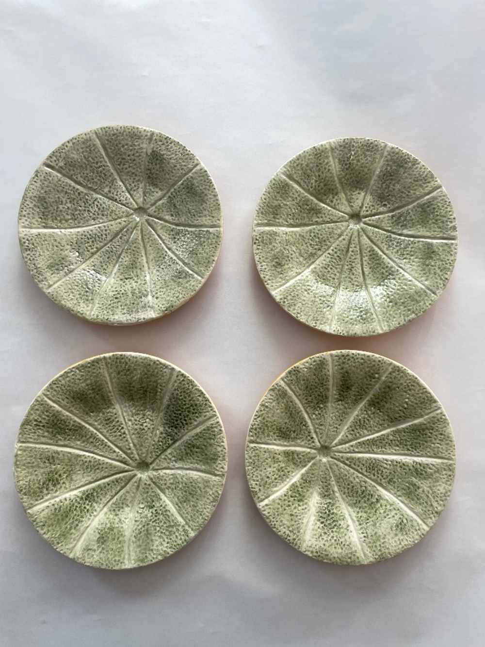4 Bordallo Pinheiro Melon Fruit 8" Salad Dessert Plates, Portugal Stoneware